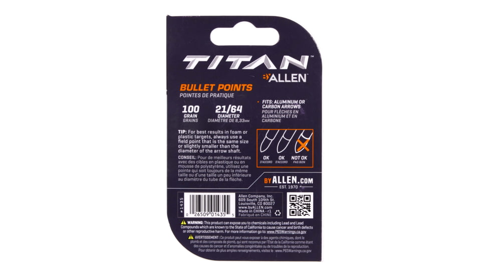 Titan Bullet Point, 100 Grain, Black, 21/64in, 1435