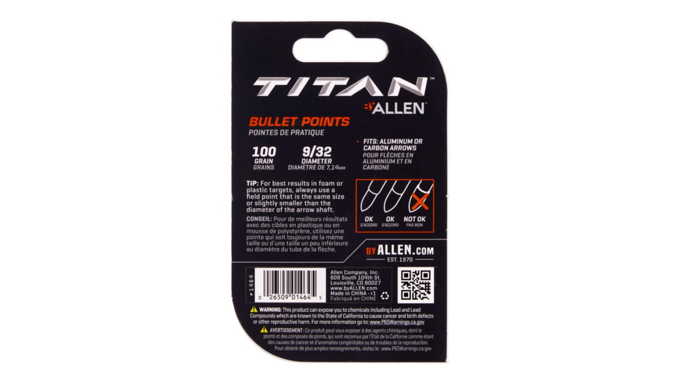Titan Bullet Point, 100 Grain, Black, 9/32in, 1464