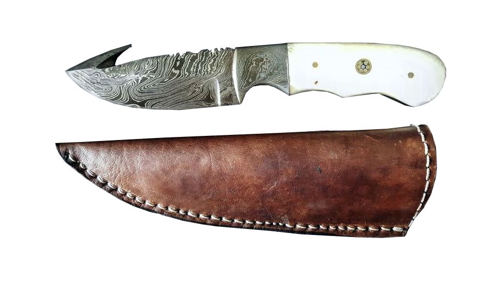 Titan Damascus Fixed Blade Knives, Overall Length - 8 in, Blade Length - 3.5 in, Handle Material - Bull Horn TD -104