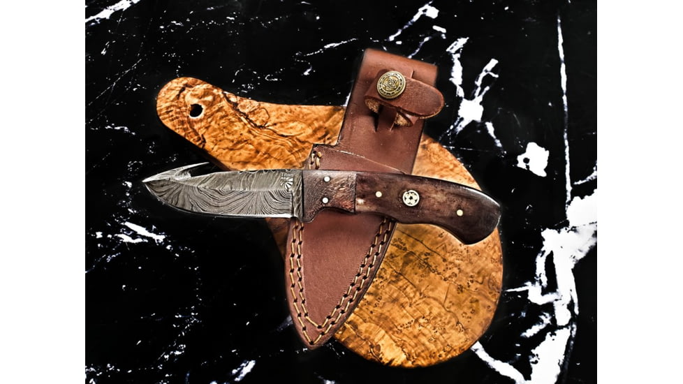 Titan Damascus Skinning Gut Hook, Hunting Knife by Titan TD-176, 4in, TDK-176