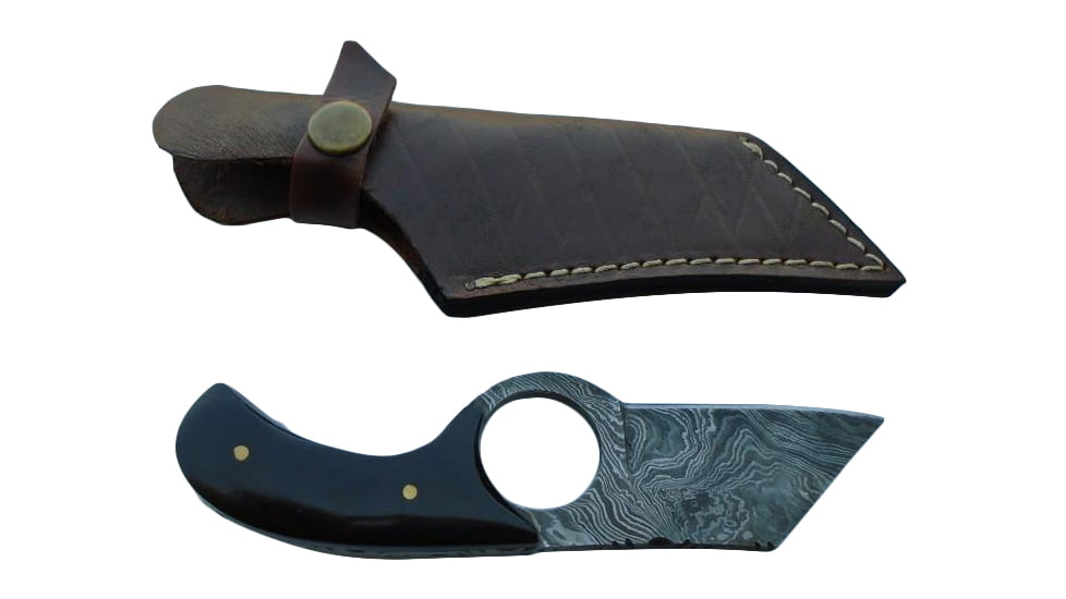 Titan Damascus Steel Fixed Bull Horn Handle 6in Knife TD-031, TDK-31