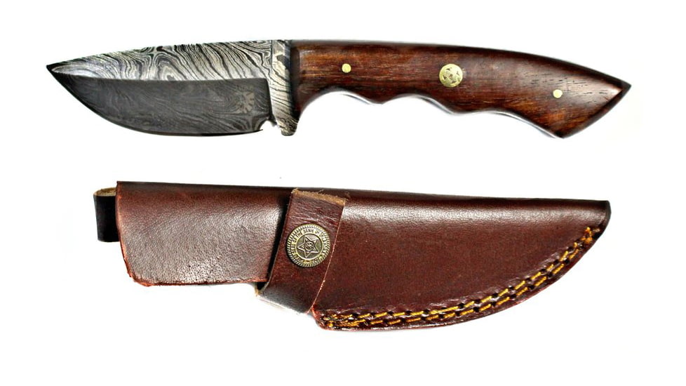 Titan Hand Forged Knife, Damascus Knife, Drop-Style Blade, Black Walnut Scales Hunting Knife by Titan TD-181, 4.3in, TDK-181