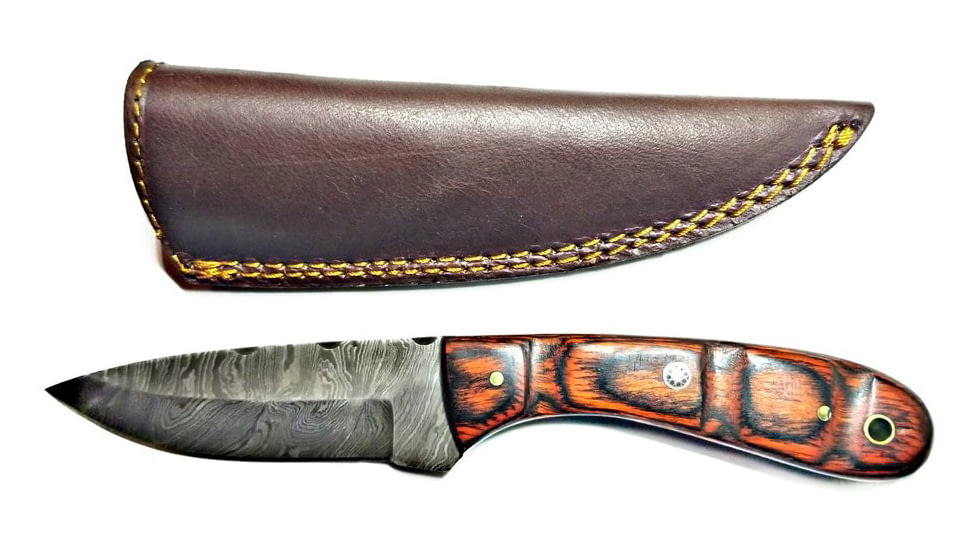 Titan Hand Forged Knife, Damascus Knife, Drop-Style Blade, Rosewood Scales Hunting Knife by Titan TD-180, 4.3in, TDK-180