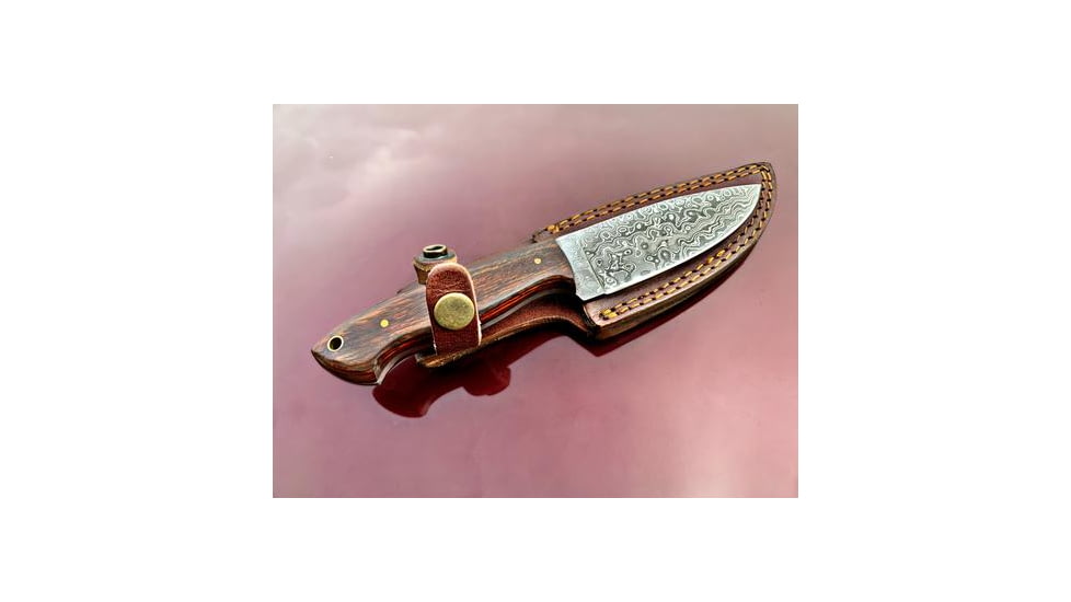 Titan International Knives Damascus 10in Custom Handmade Forged Damascus Steel Hunting Bowie Knife Fixed Blade Diamond Wood Handle w/ Leather Sheath, 8 inch, TDK-226