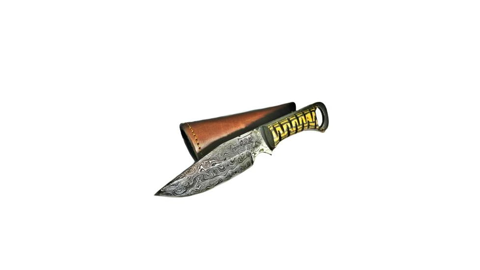 Titan International Knives Damascus Diamond Wood Steel Fixed Blade Knife, 8 inch, TDK-228