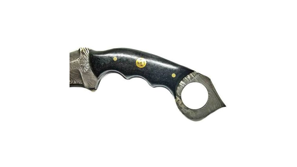 Titan International Knives Damascus Karambit With Black Canvas Micarta Scales - Double Edge Karambit, 3.5in Blade, 7.4in TD-197