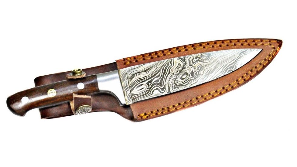 Titan International Knives Damascus Kitchen Knife, 8 1/2in Blade, Walnut Wood and Copper Bolster Handle, 12in Overall, TDK-211