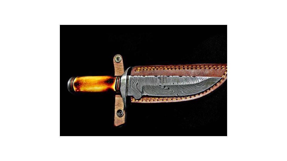 Titan International Knives Damascus Knife / Titan / Camp / Hunting Knife - Burnt Bone Handle, 5.5in Blade, 10in Overall TD-206