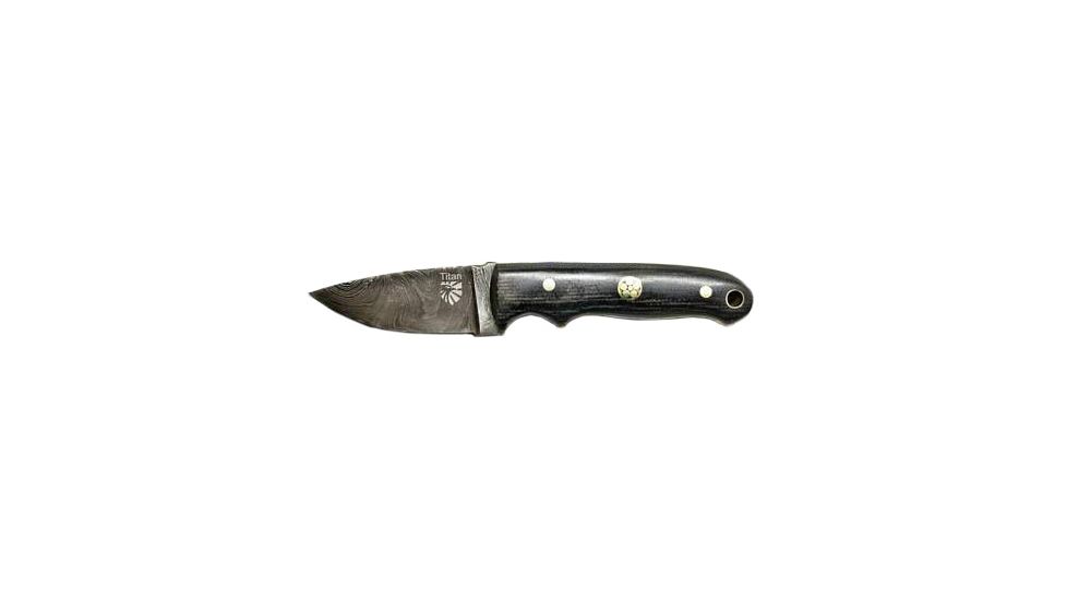 Titan International Knives Damascus Steel Drop Point Knife, Mini Everyday Carry - Micarta Grip, 3.1in Blade, Micarta Handle, 6in TD-202