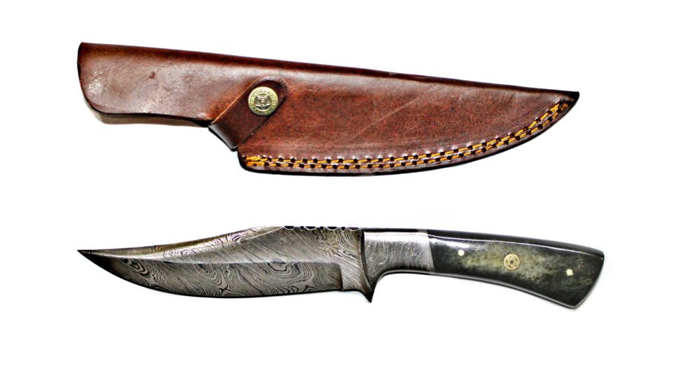 Titan International Knives Hand Forged Damascus Knife, Hunting Knife, 6in Blade, Damascus bolster, Camel Bone Handle, 10.5in TD-193