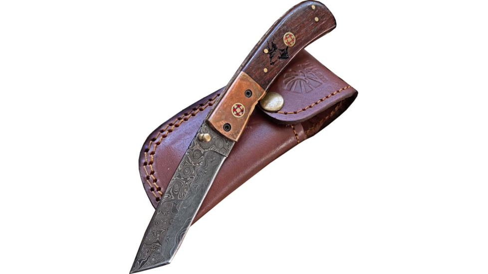 USED Titan International Knives TF-012 Fixed Blade Knives, 4.2in, High Carbon Damascus Steel, Tanto, Engraved Walnut Handle, TF-012, EDEMO1, Used, Condition Fair, Missing Item