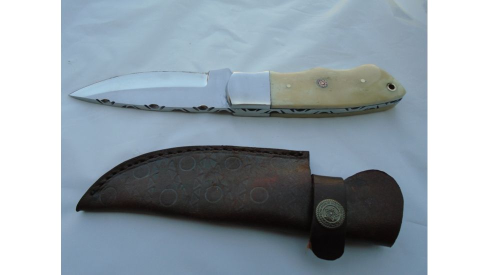 Titan J2 Japanese Steel Fixed Knife, TJ-014, Bolster Damascus, Micarta Tan Handle, 4.2in. Blade TJK-14