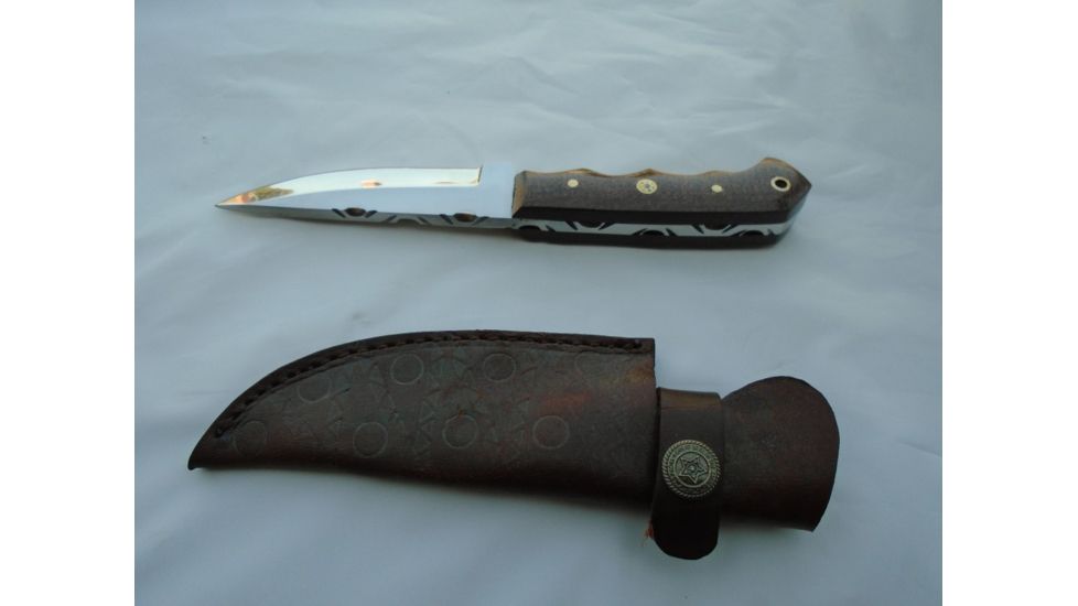 Titan J2 Japanese Steel Fixed Knife, TJ-016, Micarta Brown 4-Finger Grip Handle, 3.2in. Blade TJK-16
