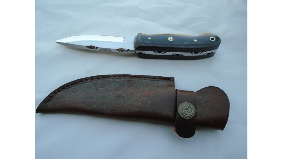 Titan J2 Japanese Steel Fixed Knife, TJ-018, Micarta Blue 3-Finger Grip Handle, 3.2in. Blade TJK-18