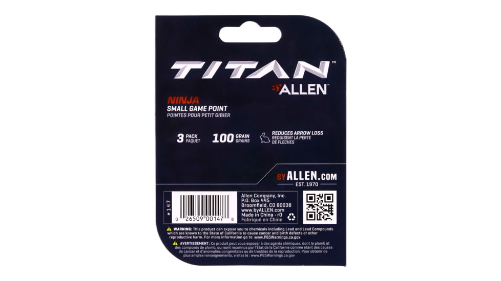Titan Ninja Small Game Archery Point, 3 Pack, Silver, 100 Grain, 147