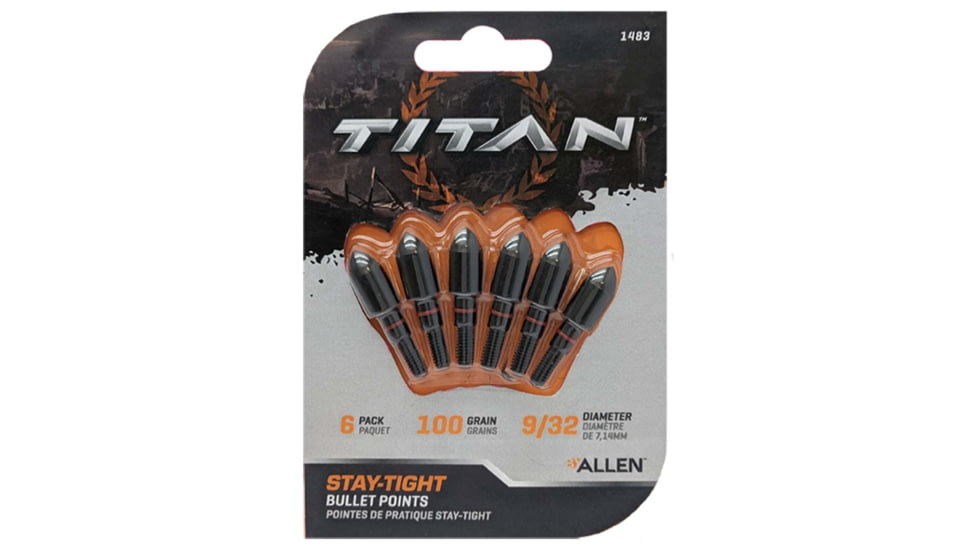 Titan Stay Tight Bullet Point, 6 Pack, 100 Grain, Black, 9/32in, 1483