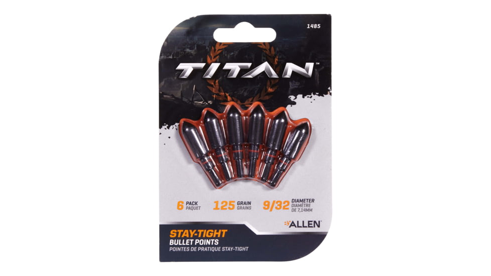 Titan Stay Tight Bullet Point, 6 Pack, 125 Grain, Black, 9/32in, 1485