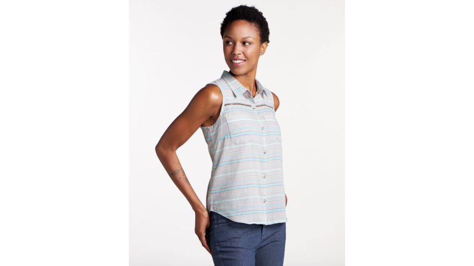 Toad&amp;Co Airbrush Women's Sleeveless Deco Shirt, Cocoa Stripe, Large T1212700-225-L