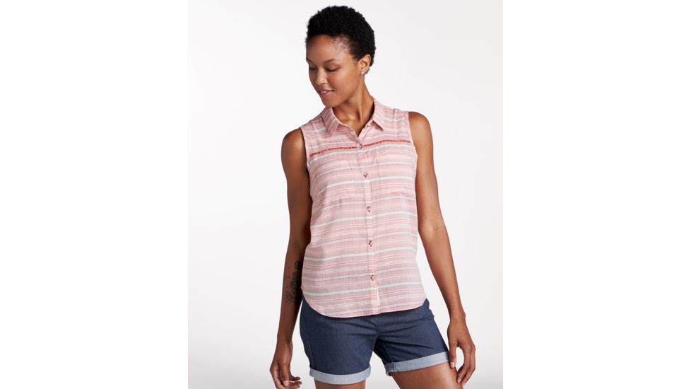 Toad&amp;Co Airbrush Women's Sleeveless Deco Shirt, Guava Stripe, Large T1212700-668-L