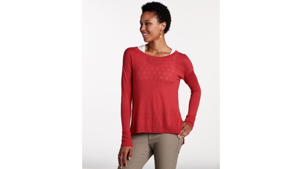 Toad&amp;Co Cambria Pointelle Crew Womens Top, Rhubarb, Large T1072801-659-L