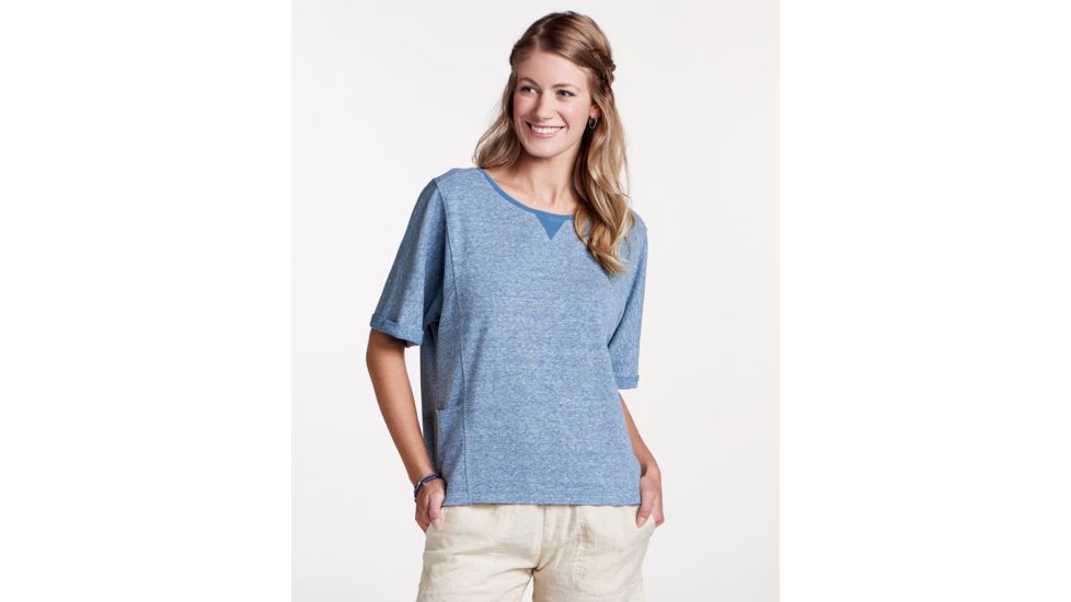 Toad&amp;Co Couvert Hemp Women's Short Sleeve Pullover, Bright Indigo Heather, Large T1082800-909-L