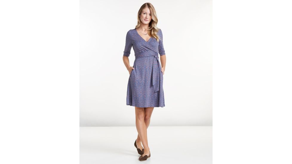 Toad&amp;Co Cue Wrap Cafe Short Sleeve Dress, Blueberry Batik Dot Print, Medium T1772808-424-M