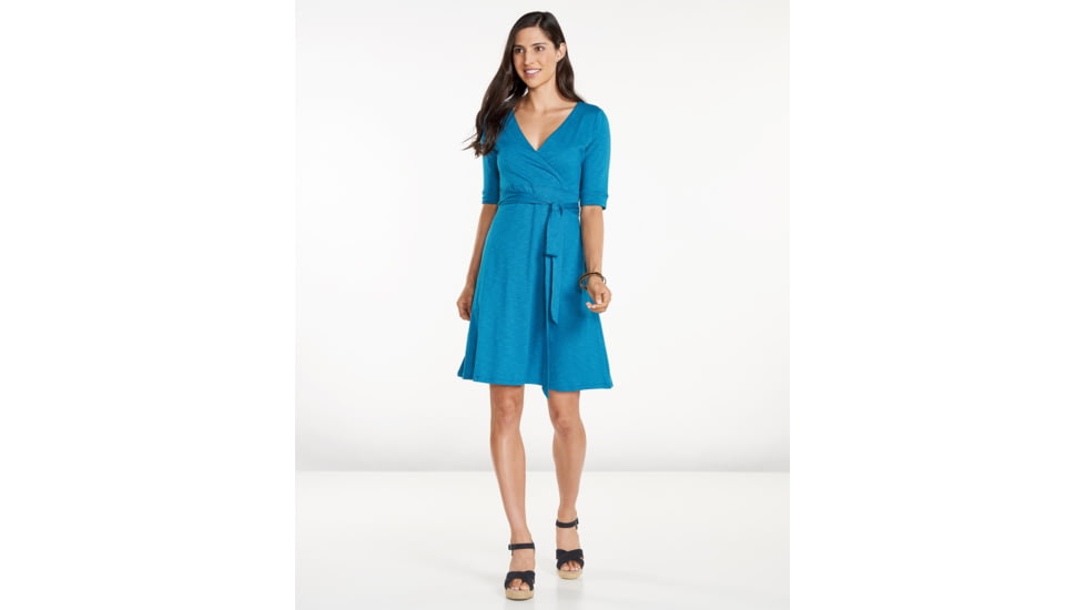 Toad&amp;Co Cue Wrap Cafe Short Sleeve Dress, Deepwater, Extra Small T1772808-421-XS