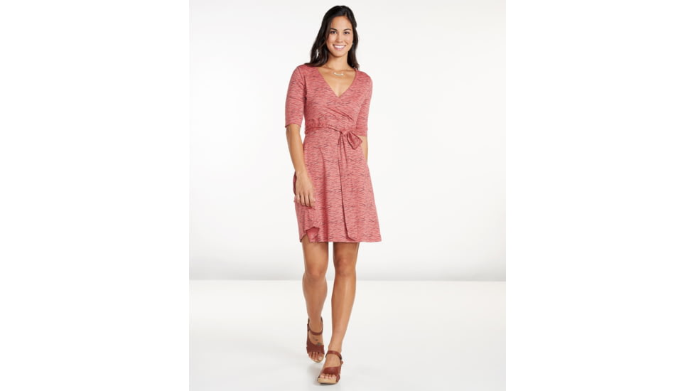Toad&amp;Co Cue Wrap Cafe Short Sleeve Dress, Guava Wave Print, Large T1772808-670-L