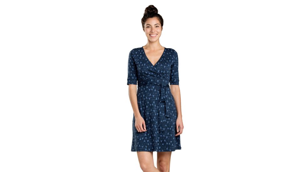 Toad&amp;Co Cue Wrap Cafe Short Sleeve Dress, Nightsky Line Print, L, T1772808-919-L