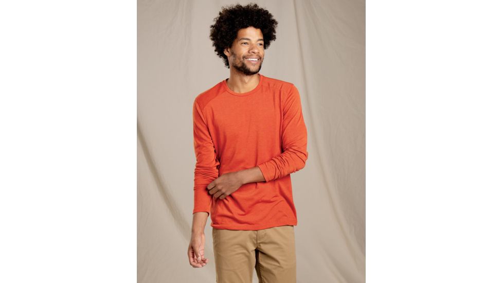 Toad&amp;Co Debug Lightweight Long Sleeve Crew - Mens, Lava Red, Extra Large, T2242709-648-XL