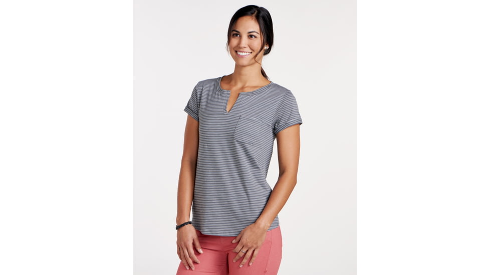 Toad&amp;Co Sambasta Women's Short Sleeve Tee, Smoke Lean Stripe, Large T1002802-015-L
