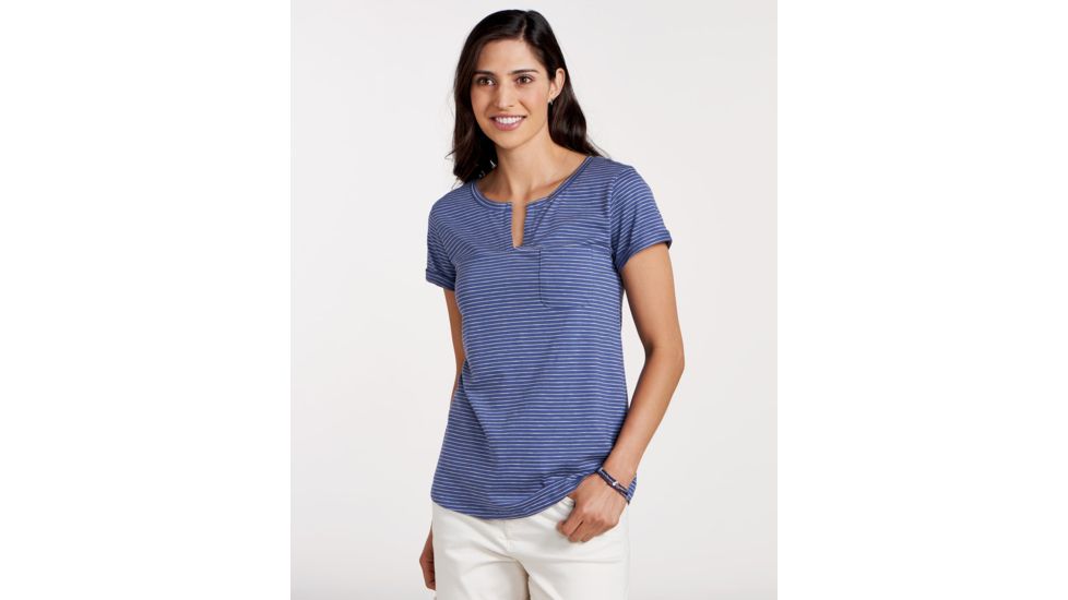Toad&amp;Co Sambasta Women's Short Sleeve Tee, Blueberry Stripe, Medium, T1002802-429-M