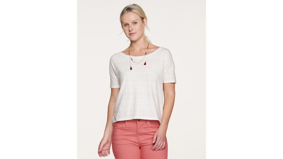 Toad&amp;Co Tissue Crop Womens Short Sleeve Tee, Egret Geo Seed Print, Extra Small T1002803-103-XS