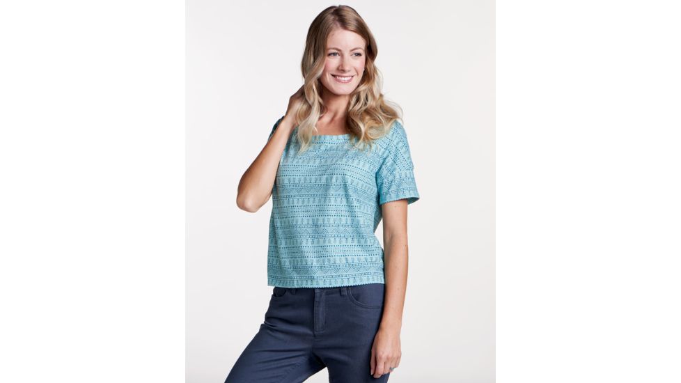 Toad&amp;Co Tissue Crop Womens Short Sleeve Tee, Aquifer Geo Seed Print, Extra Large T1002803-413-XL