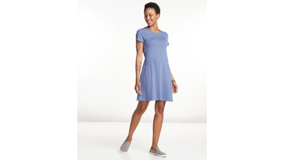 Toad&amp;Co Windmere Short Sleeve Dress, Blueberry Stripe, Large, T1772802-429-L
