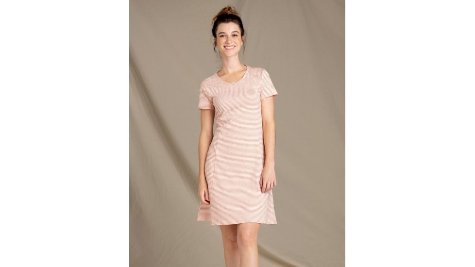 Toad&amp;Co Windmere Short Sleeve Dress - Womens, Pink Sand Mini Stripe, Small, T1772802-684-S