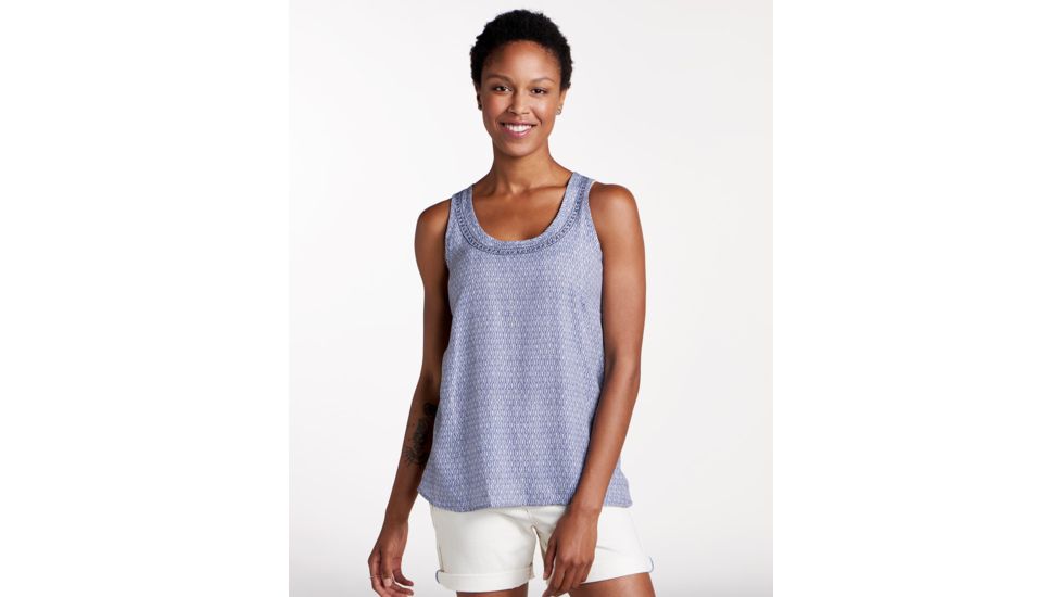Toad&amp;Co Windsong Sleeveless Women's Tank, Blueberry Diamond Print, Large T1212801-427-L