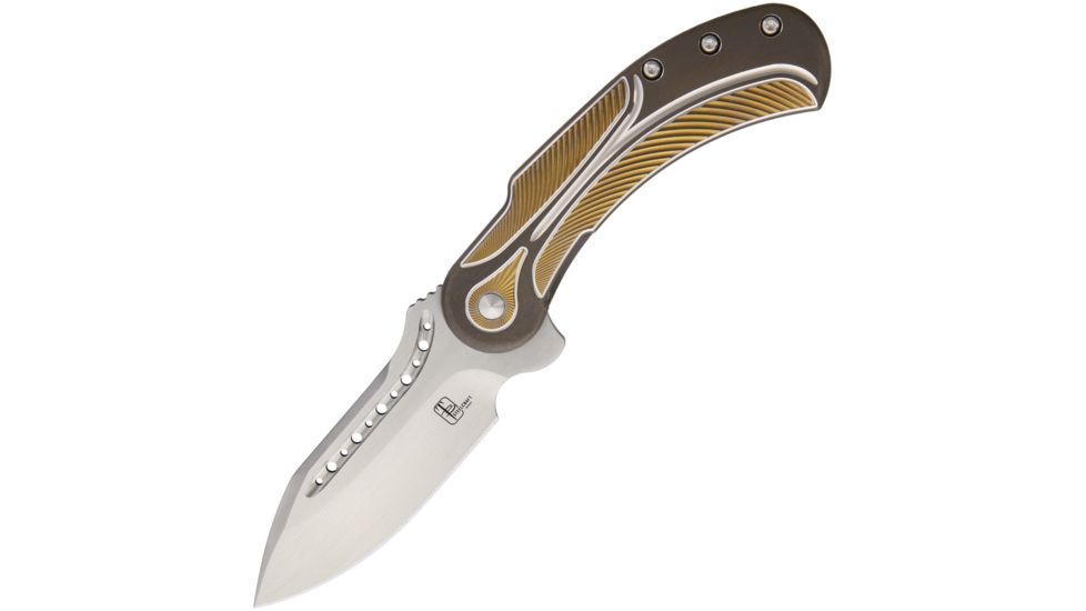 Todd Begg Steelcraft Field Marshall Folding Knife,Satin Blade,Brown/Gold Handle TBFM243