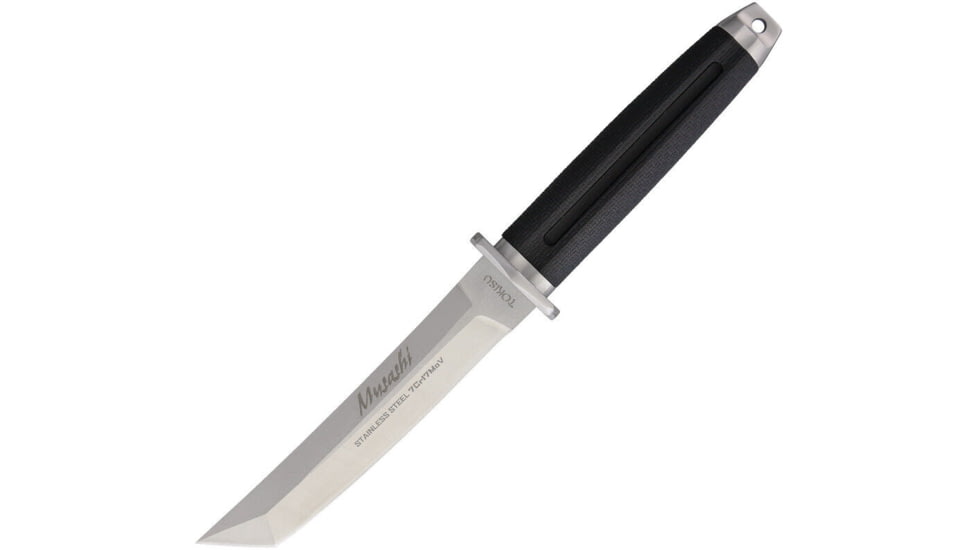 Tokisu Musashi Tactical Fixed Blade Knife, 5.75 satin finish 7Cr17MoV stainless tanto blade, Black rubber handle, 32390