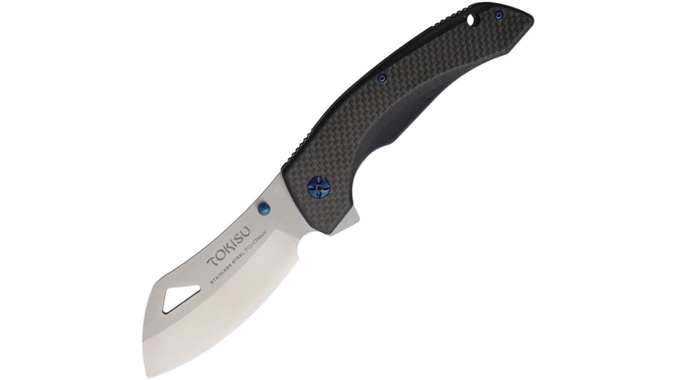 Tokisu Tactical Linerlock Folding Knife, 4 satin finish 7Cr17MoV stainless blade, Black G10 handle with carbon fiber inlay, 18447