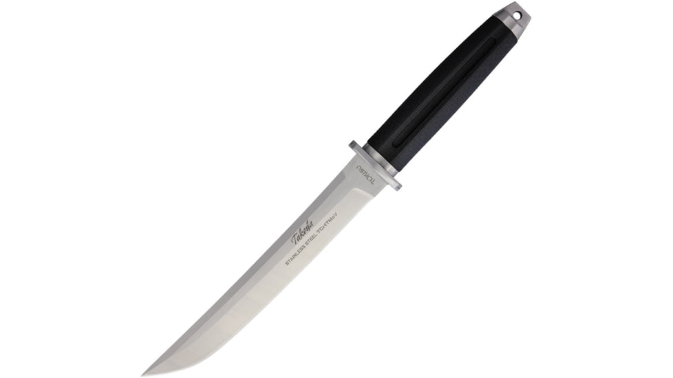 Tokisu Takeda Tactical Fixed Blade Knife, 7.5 satin finish 7Cr17MoV stainless blade, Black rubber handle, 32389