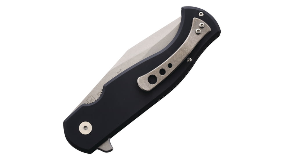Tools for Gents Eastwood Black Folding Knife by Gudy Van Poppel, 5.25in Closed, 3.75in Stonewash D2 Tool Steel Blade, Black Aluminum Handle, Nylon Sheath, TFG91808