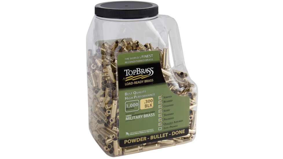 Top Brass .300 AAC Blackout Reconditioned Brass, 1000 Coun, Jug, 8B300BLKMY-M-J