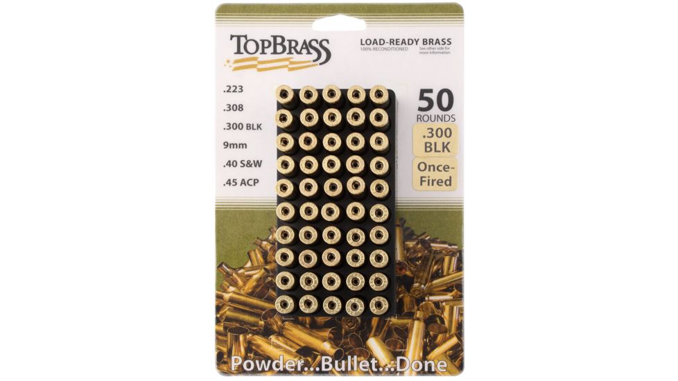 Top Brass .300 AAC Blackout Reconditioned Brass, 50 Count, w/Tray, 8B300BLKMY-50