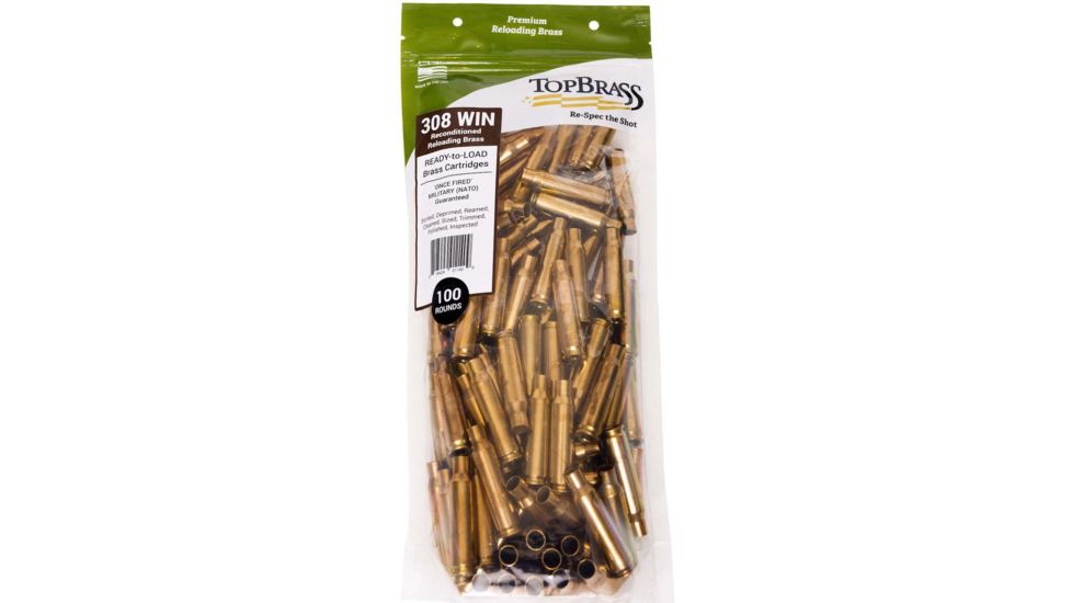 Top Brass .308 Winchester Premium Reconditioned Brass, 100 Count, Pouch, 8B308WINMY-1C
