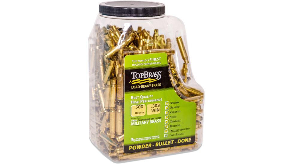 Top Brass .308 Winchester Premium Reconditioned Brass, 1000 Count, Jug, 8B308WINMY-5C-J