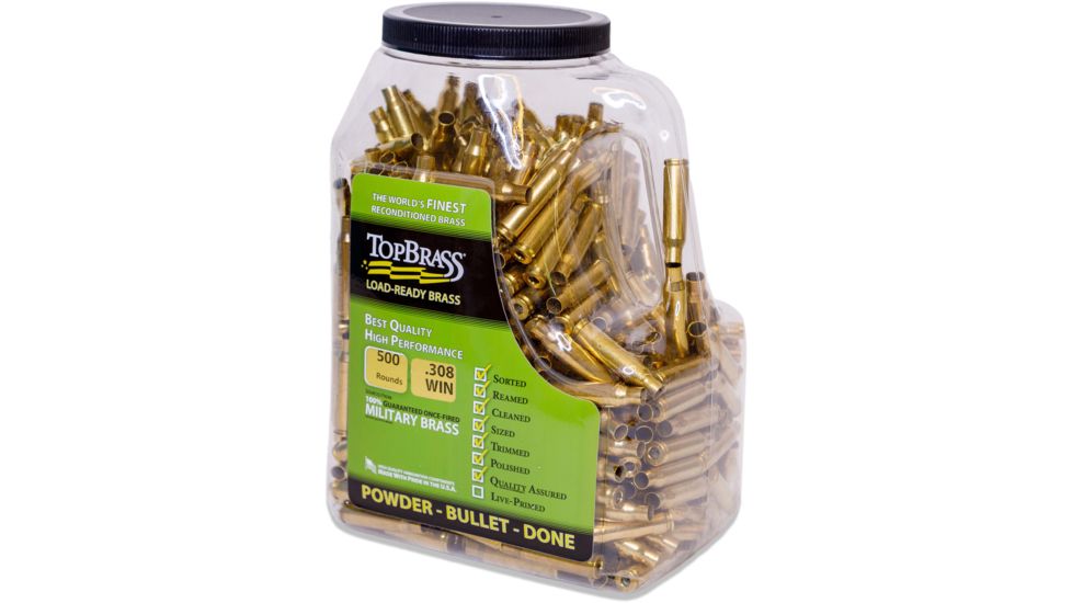 Top Brass .308 Winchester Premium Reconditioned Brass, 1000 Count, Jug, 8B308WINMY-5C-J