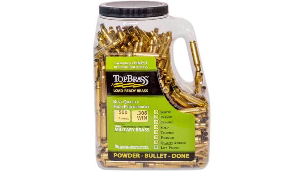 Top Brass .308 Winchester Premium Reconditioned Brass, 1000 Count, Jug, 8B308WINMY-5C-J