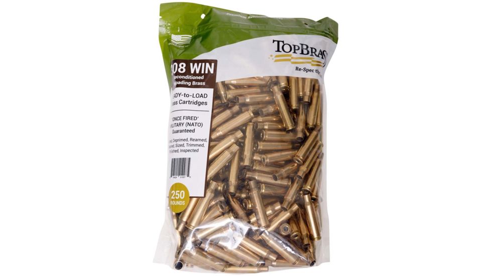 Top Brass .308 Winchester Premium Reconditioned Brass, 250 Count, Pouch, 8B308WINMY-250