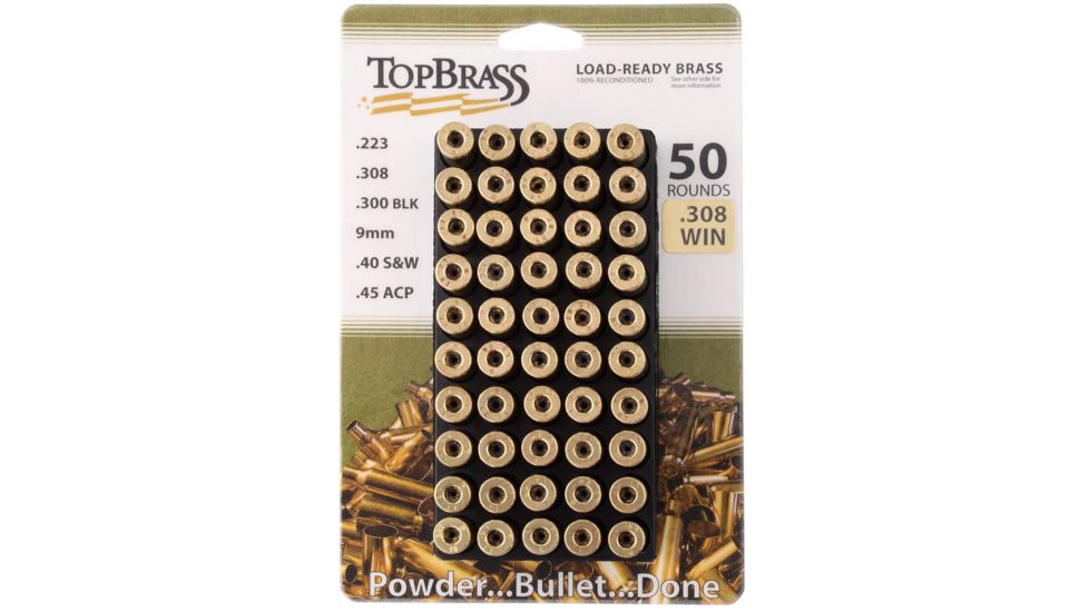 Top Brass .308 Winchester Premium Reconditioned Brass, 50 Count, w/Tray, 8B308WINMY-50
